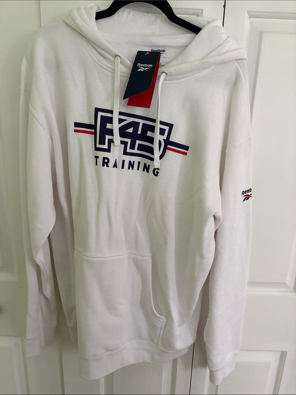 Reebok F45 White Hoodie with Navy and Red Training Logo